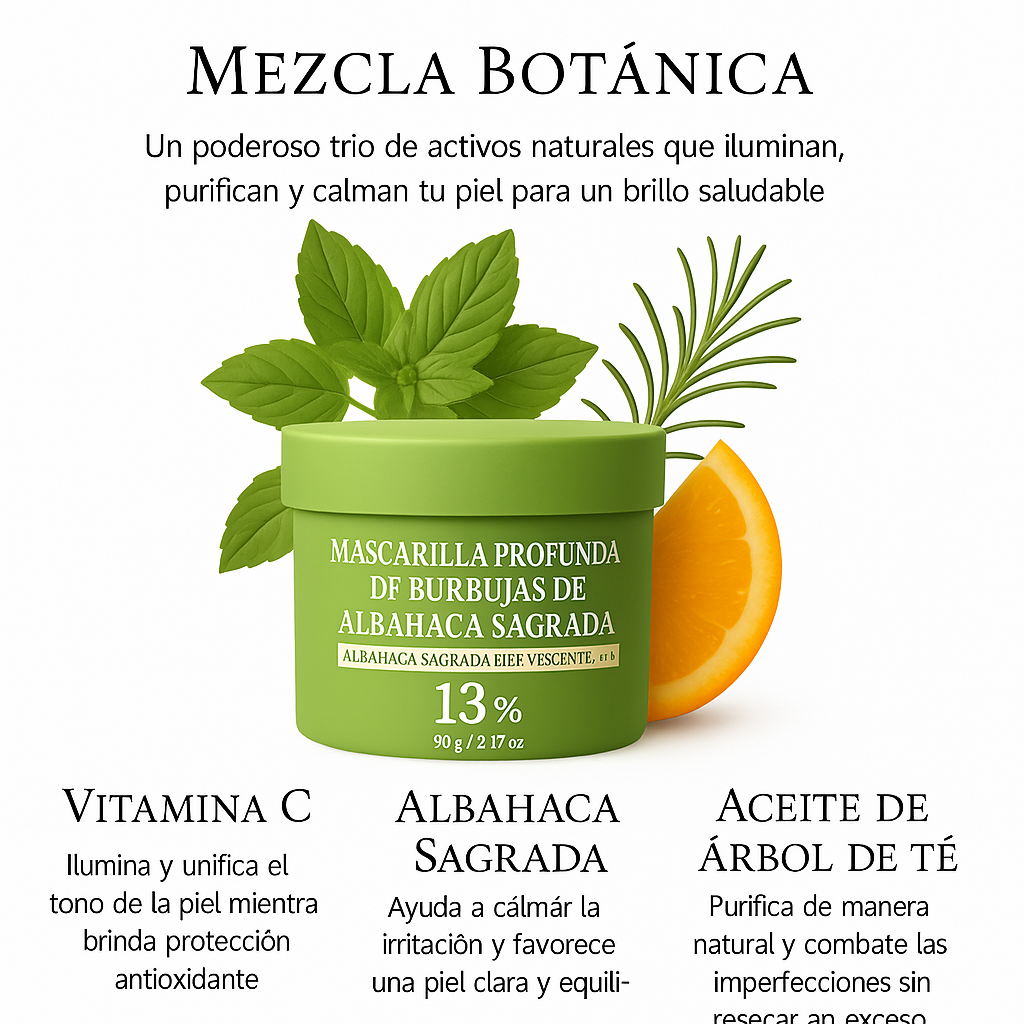 Máscara Burbuja Holy Basil: poros limpios, piel calmada y radiante