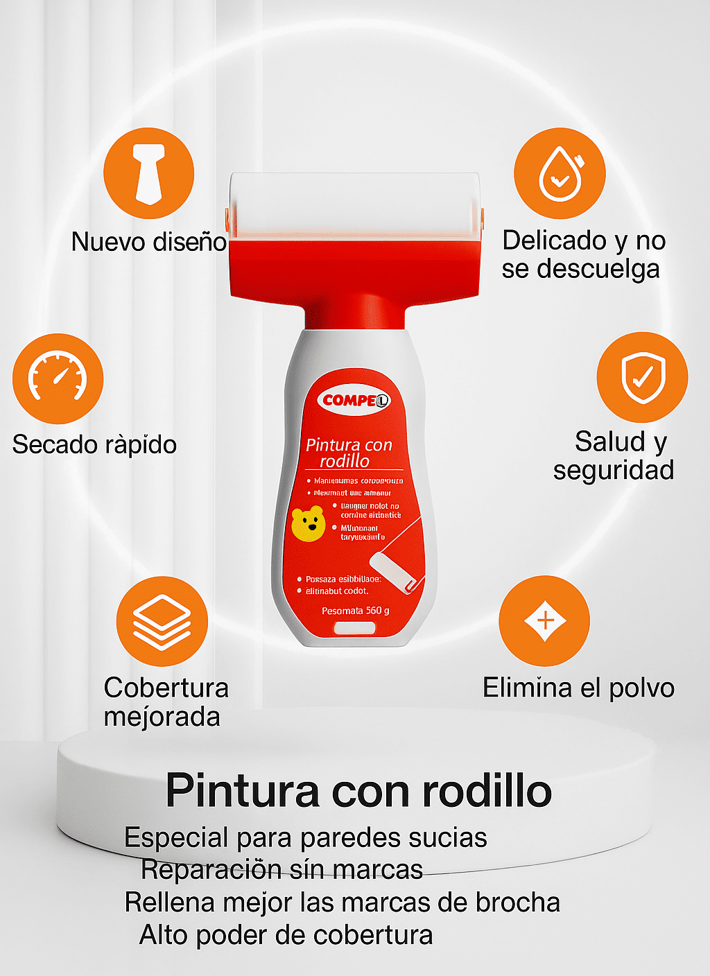 🧰 Pinta fácil, sin desorden: Rodillo con botella integrada