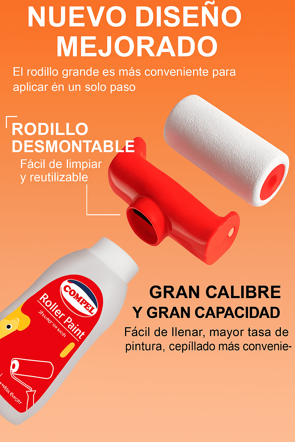 🧰 Pinta fácil, sin desorden: Rodillo con botella integrada